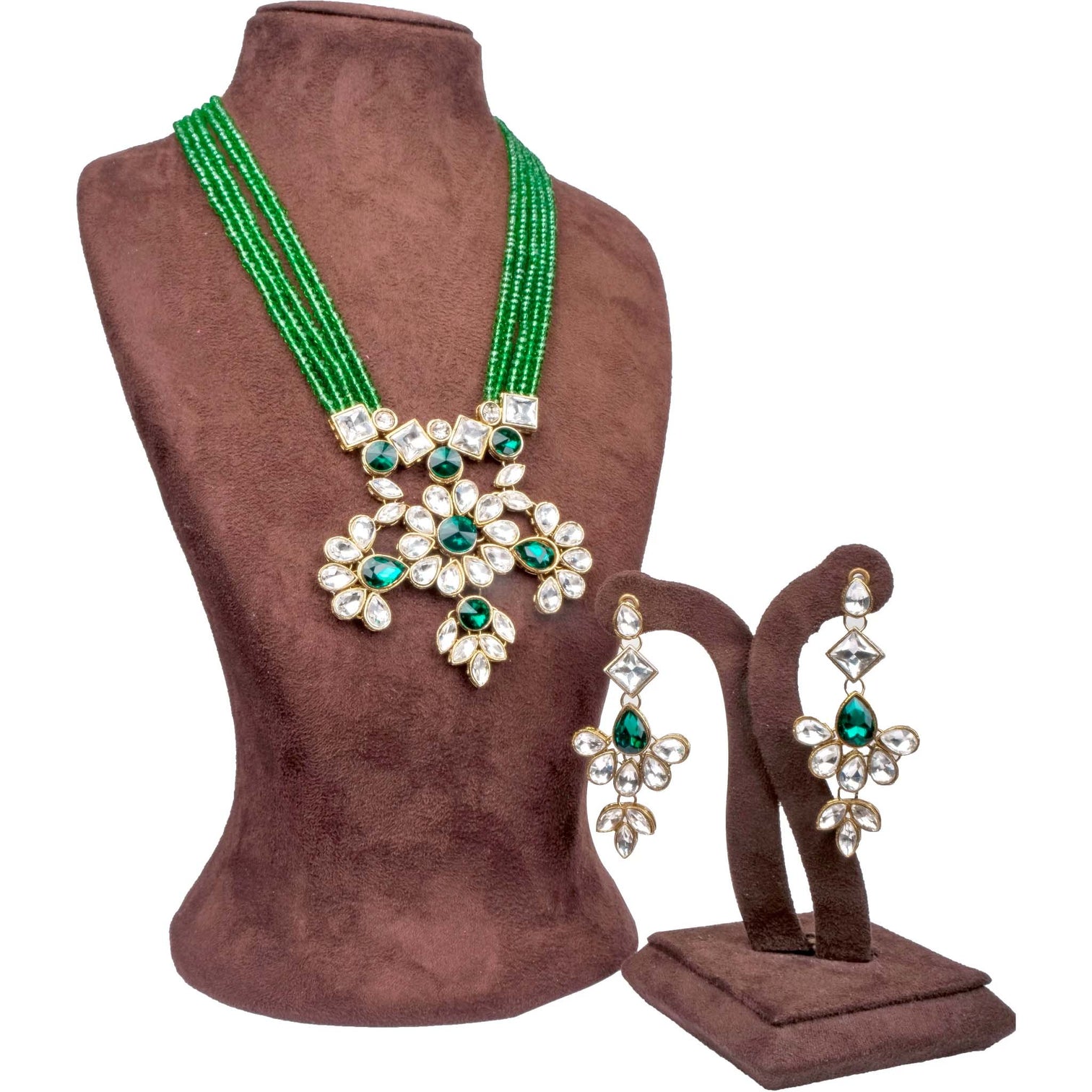 Green Pearl and Dimond Necklace Alloy Jewel Set