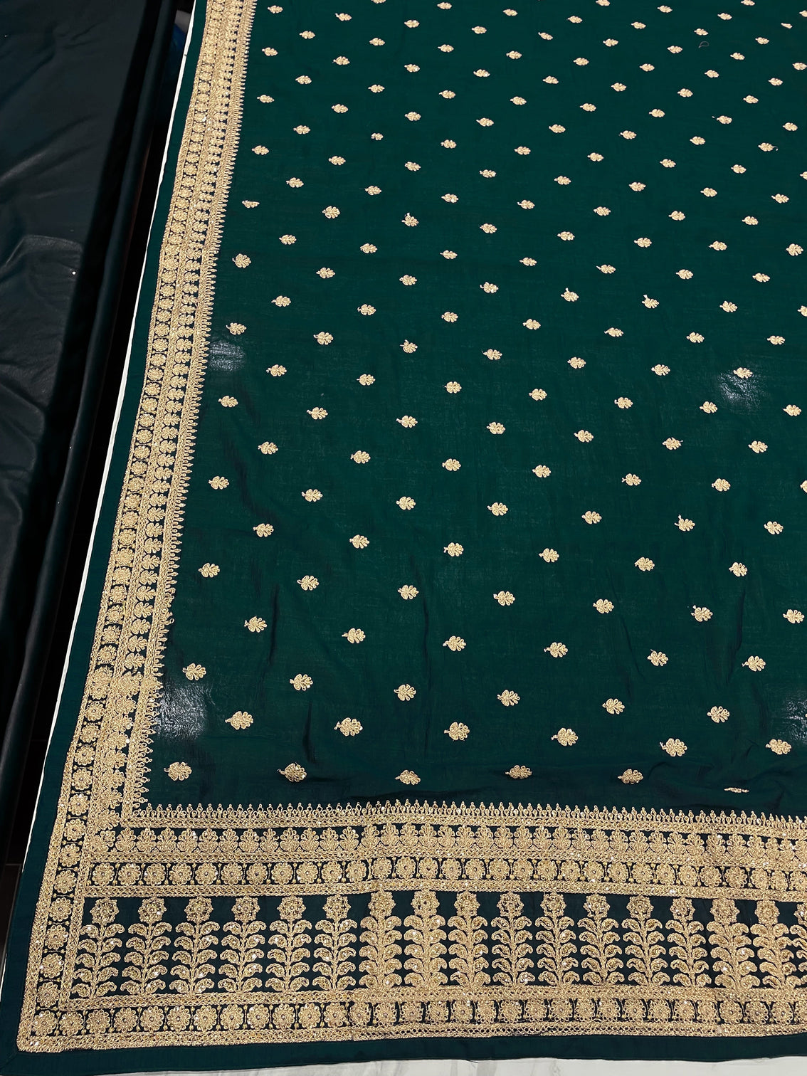 Green Saree in Vichitra Silk With Sequence and Stone Work