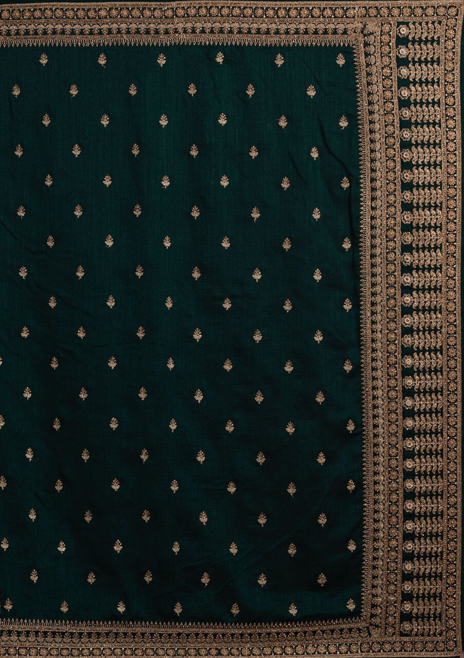 Green Saree in Vichitra Silk With Sequence and Stone Work