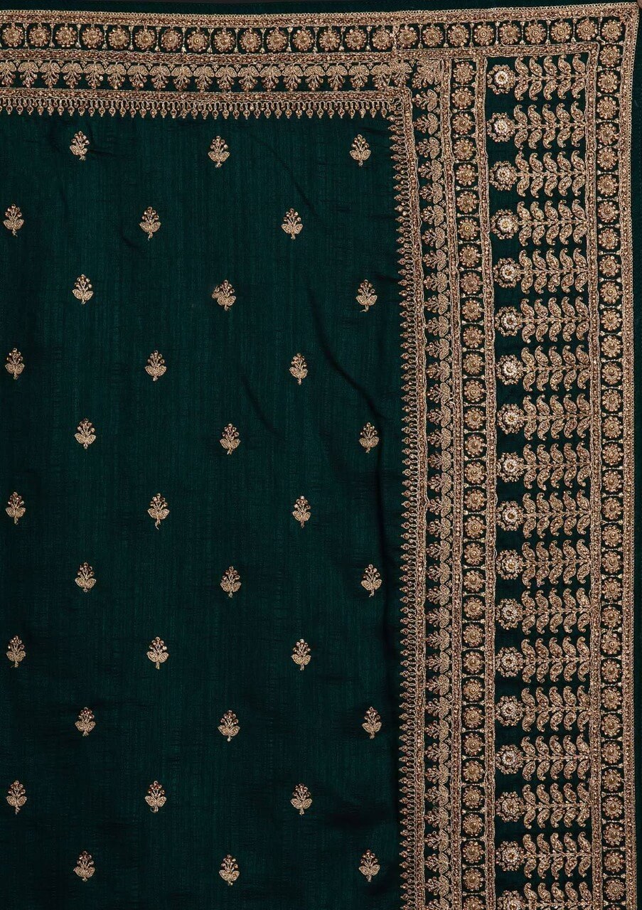 Green Saree in Vichitra Silk With Sequence and Stone Work