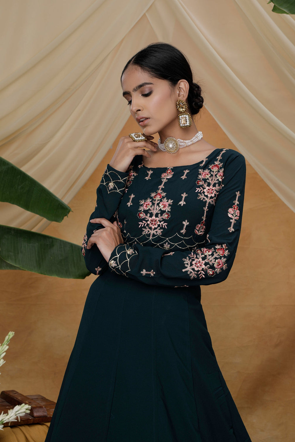 Green Sequins Resham Georgette Soft Net Anarkali Salwar Suit