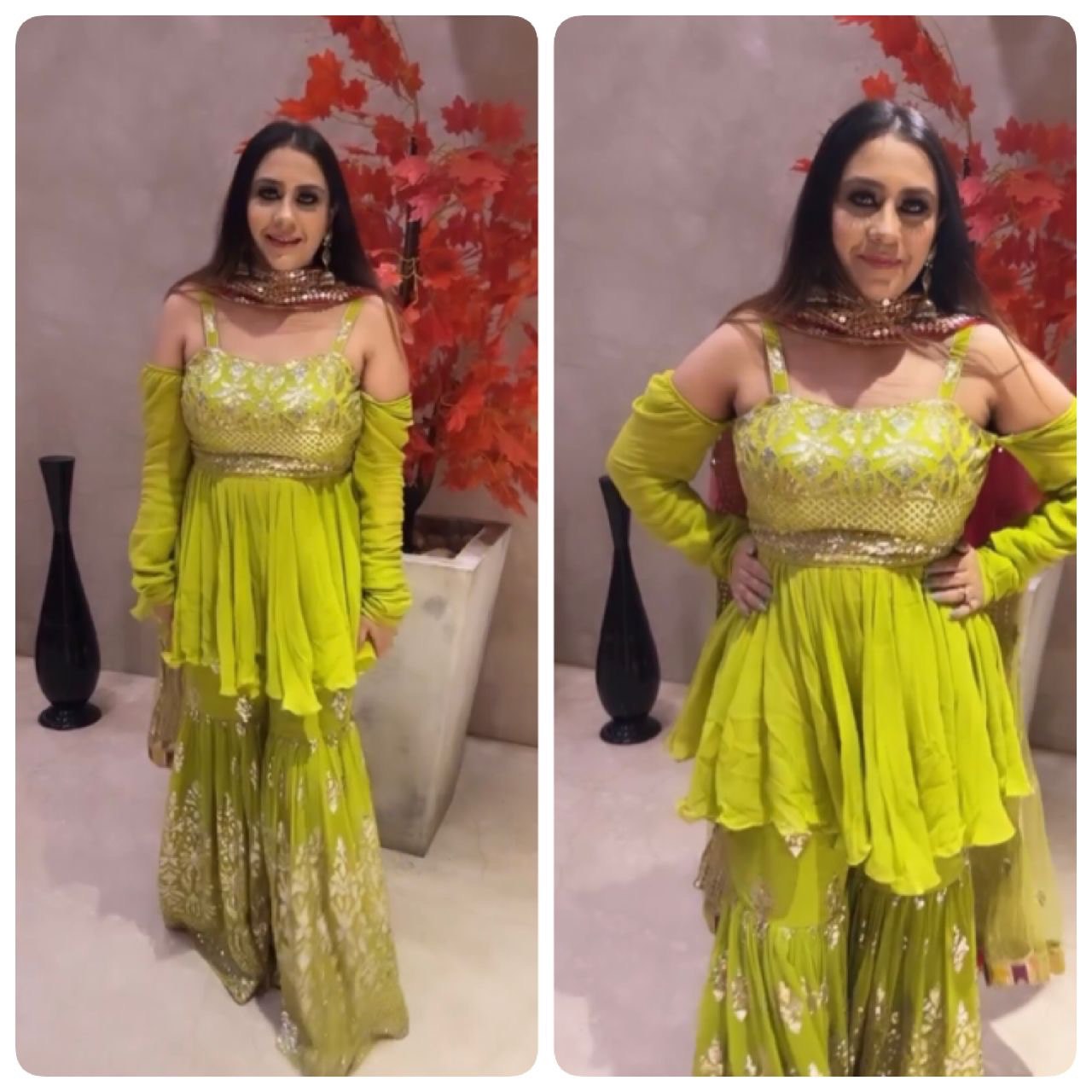 Green Sharara Set in Faux Georgette with Embroidery Sequence Work