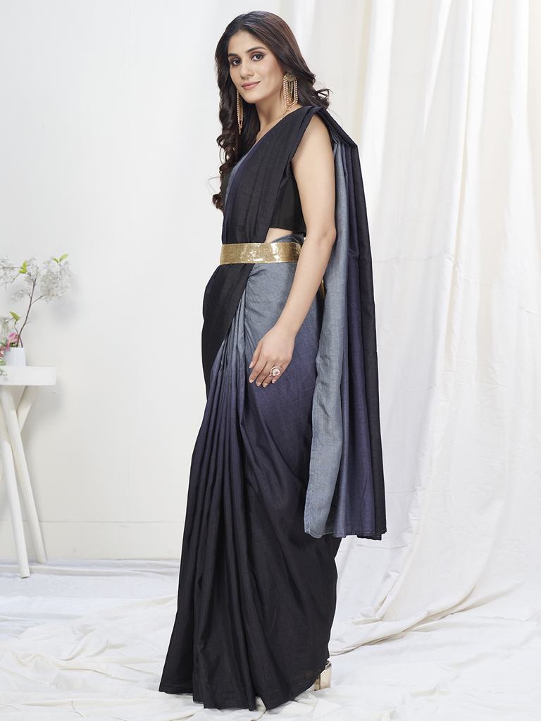 Grey-Black Lycra Based Saree
