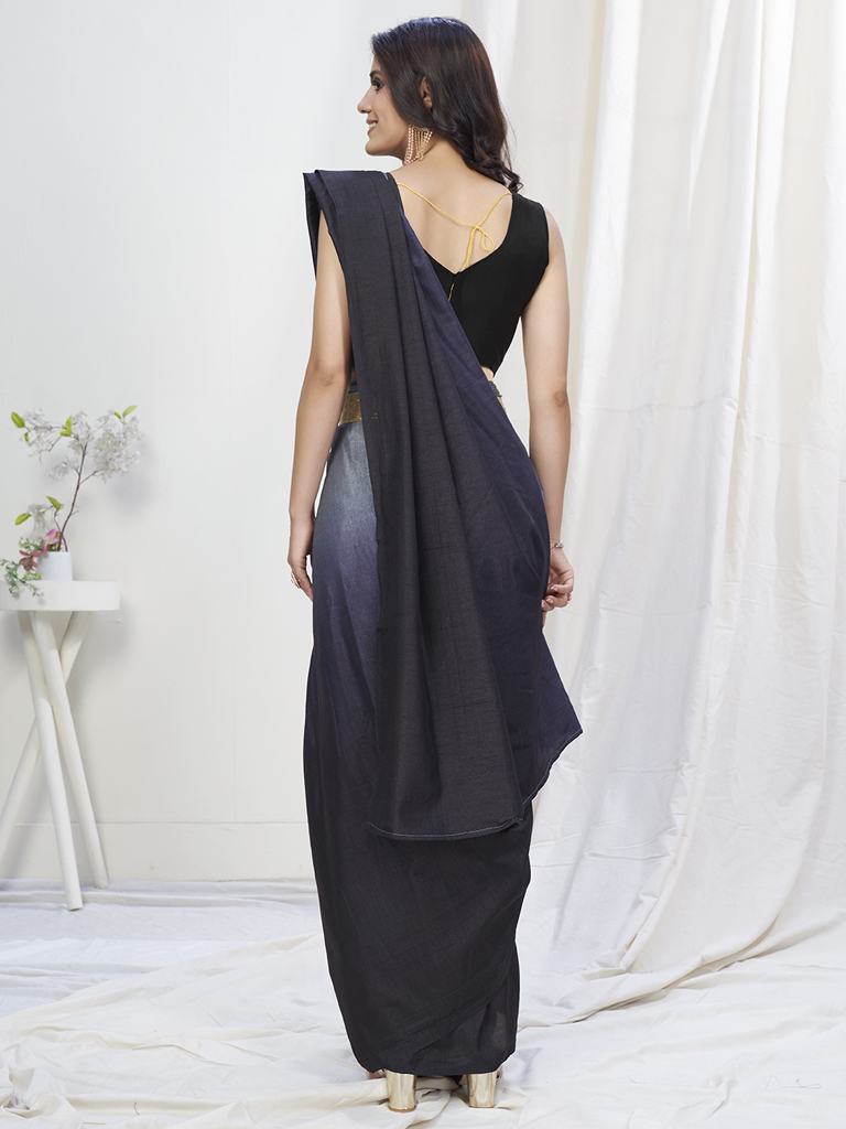 Grey-Black Lycra Based Saree