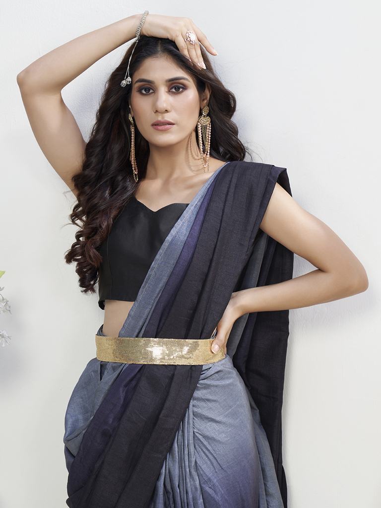 Grey-Black Lycra Based Saree