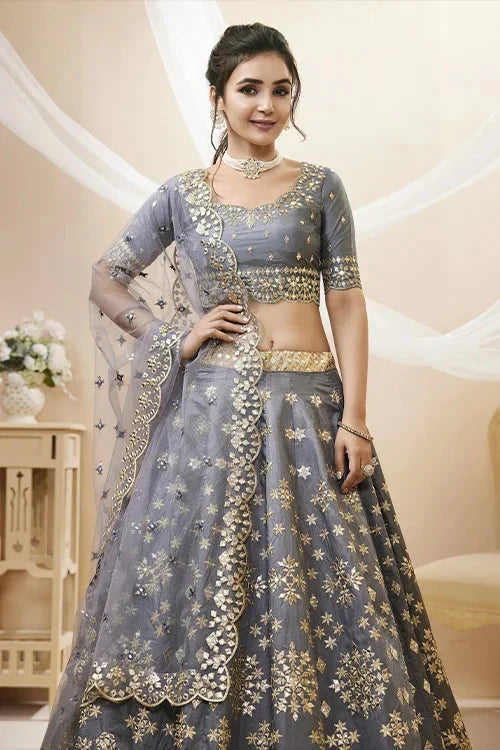 Grey Radiant Elegance Heavy Embroidered Wedding Wear Lehenga Choli