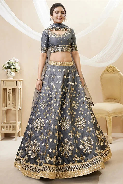 Grey Radiant Elegance Heavy Embroidered Wedding Wear Lehenga Choli