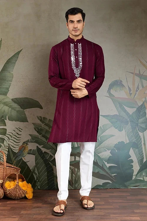 Designer Purple Men Kurta and Dupatta for Weddings