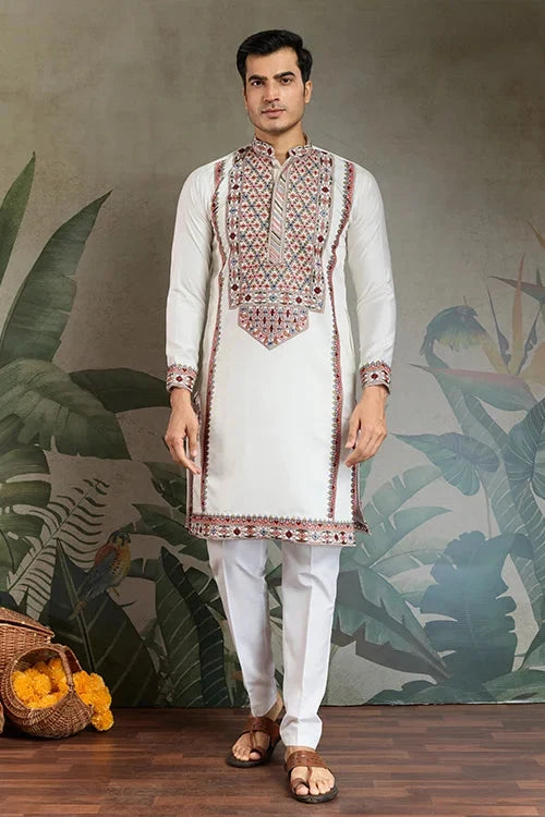 Wedding Special White Embroidered Kurta for Men
