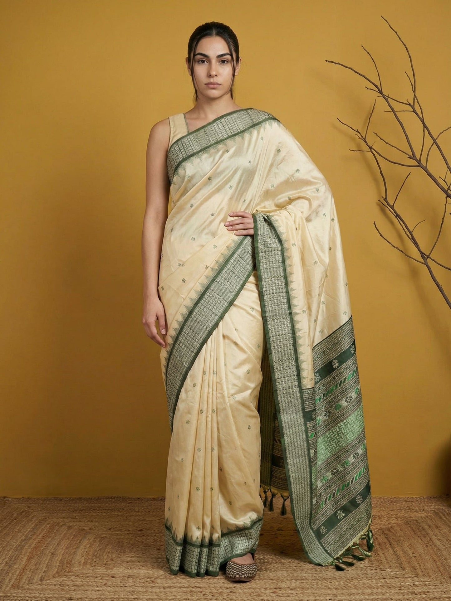 Handloom Soft Silk Saree with Zari Woven Motifs Contrast Traditional Border and Rich Pallu