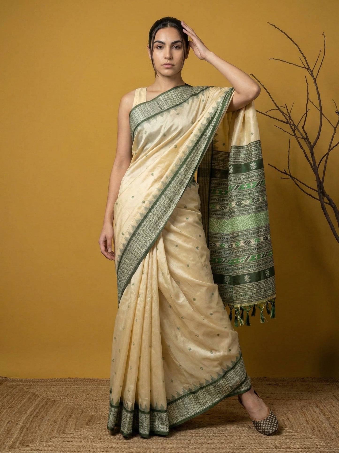 Handloom Soft Silk Saree with Zari Woven Motifs Contrast Traditional Border and Rich Pallu
