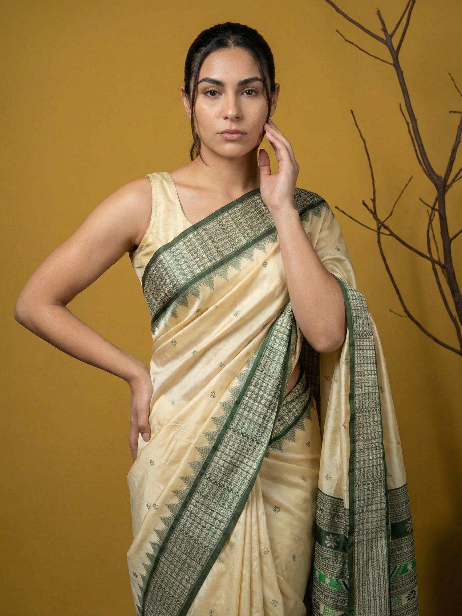 Handloom Soft Silk Saree with Zari Woven Motifs Contrast Traditional Border and Rich Pallu