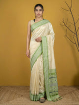 Handloom Soft Silk Saree with Zari Woven Motifs Contrast Traditional Border and Rich Pallu