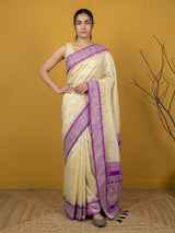 Handloom Soft Silk Saree with Zari Woven Motifs Contrast Traditional Border and Rich Pallu