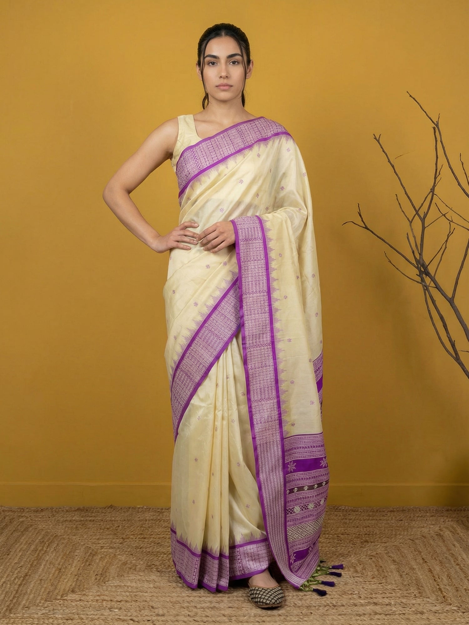 Handloom Soft Silk Saree with Zari Woven Motifs Contrast Traditional Border and Rich Pallu