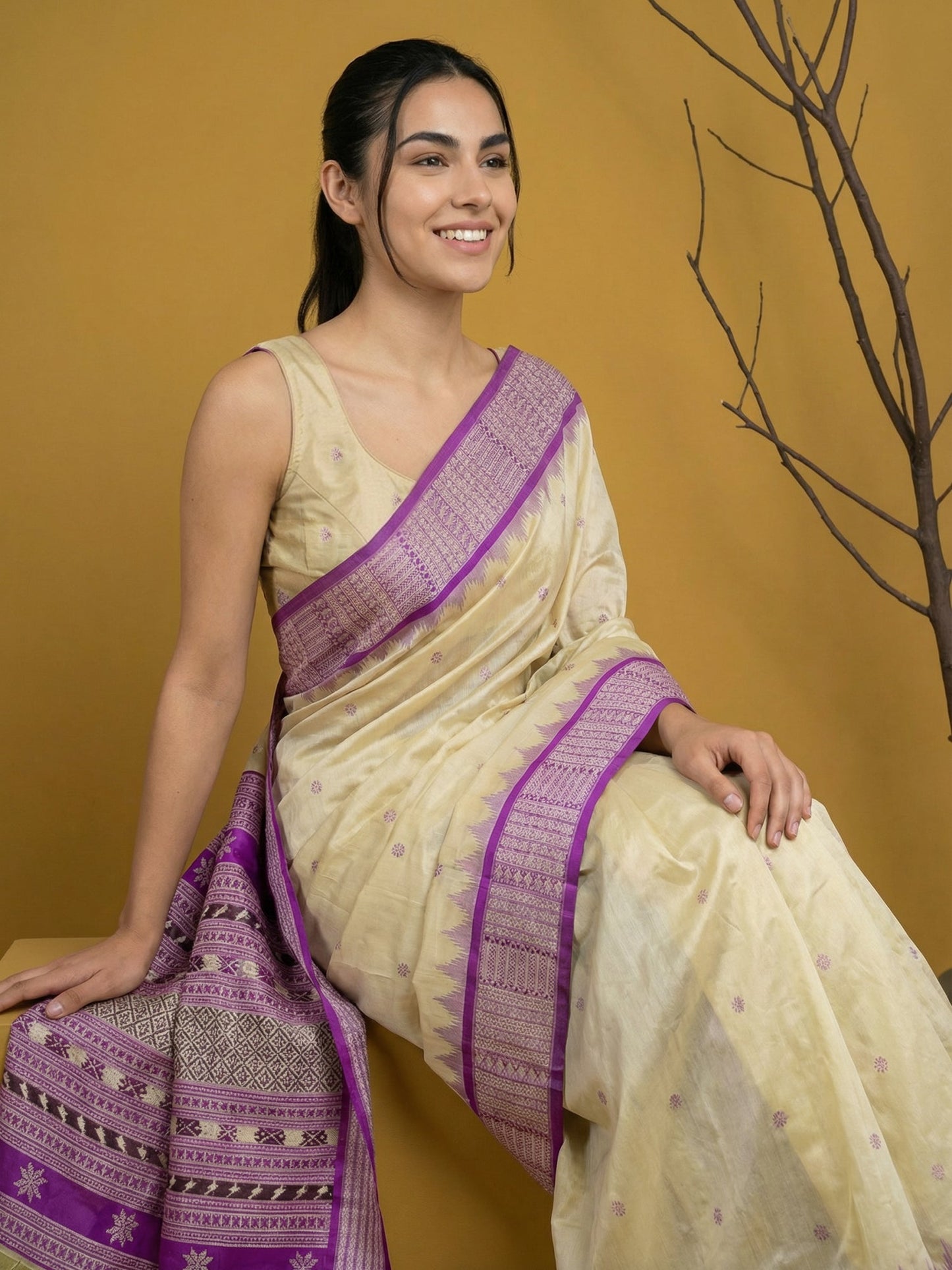 Handloom Soft Silk Saree with Zari Woven Motifs Contrast Traditional Border and Rich Pallu