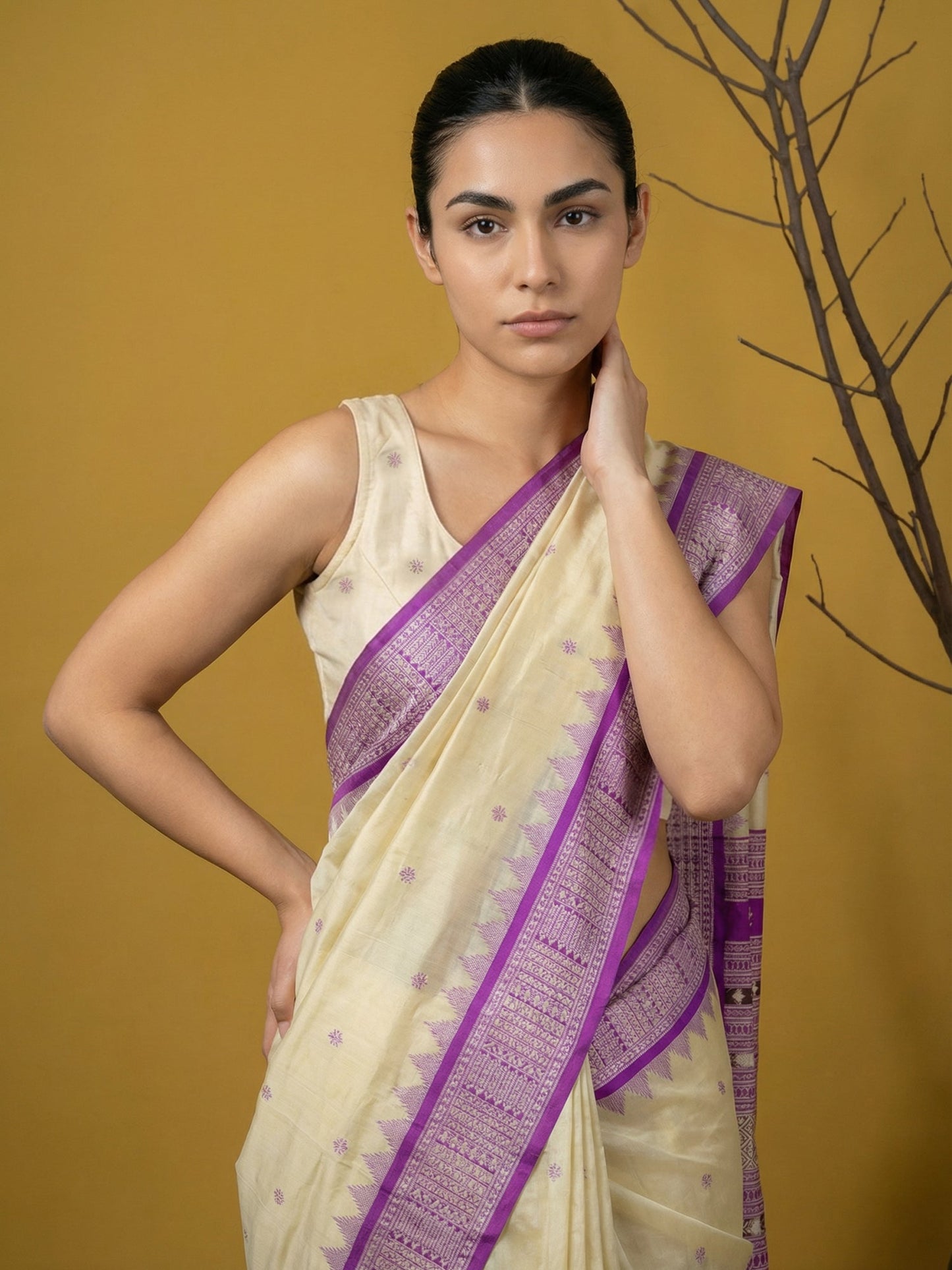 Handloom Soft Silk Saree with Zari Woven Motifs Contrast Traditional Border and Rich Pallu