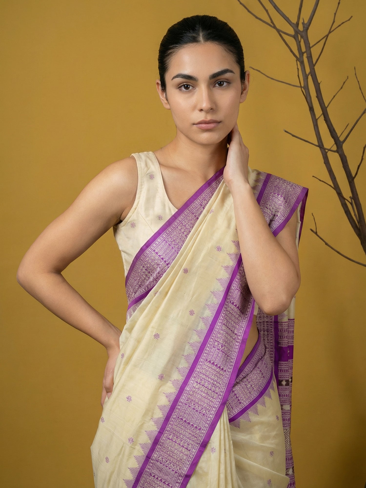 Handloom Soft Silk Saree with Zari Woven Motifs Contrast Traditional Border and Rich Pallu