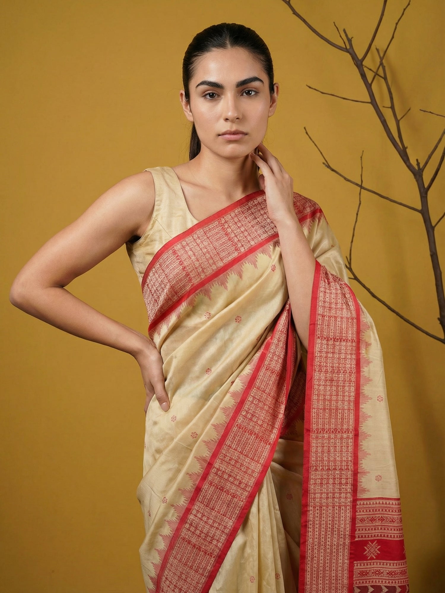 Handloom Soft Silk Saree with Zari Woven Motifs Contrast Traditional Border and Rich Pallu
