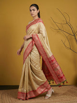 Handloom Soft Silk Saree with Zari Woven Motifs Contrast Traditional Border and Rich Pallu