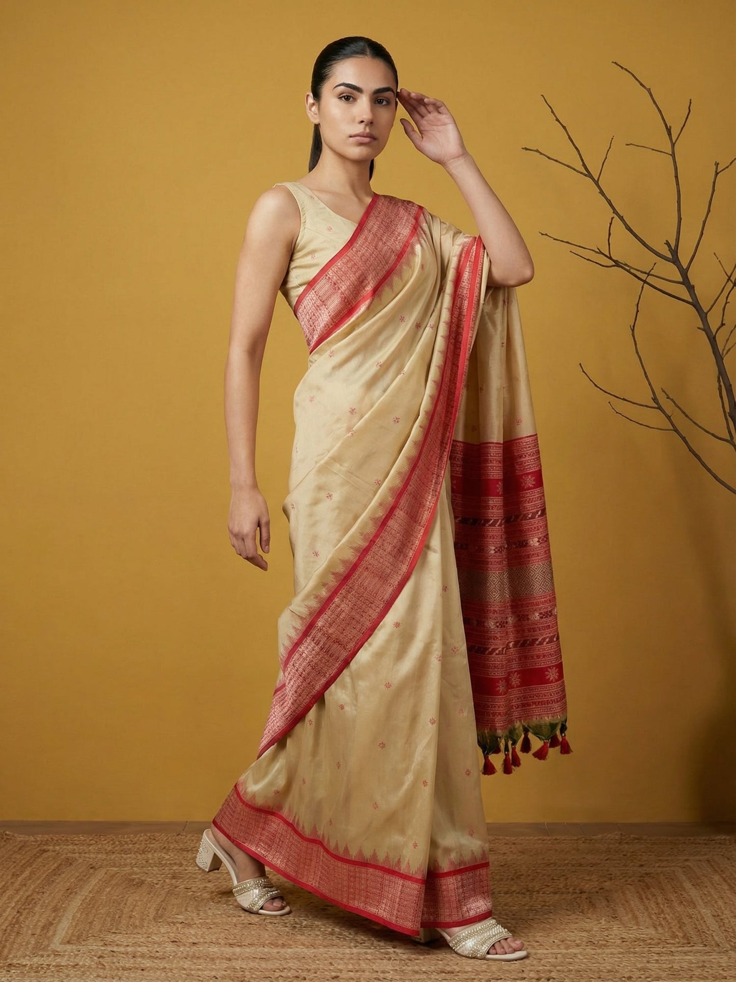 Handloom Soft Silk Saree with Zari Woven Motifs Contrast Traditional Border and Rich Pallu