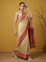 Handloom Soft Silk Saree with Zari Woven Motifs Contrast Traditional Border and Rich Pallu