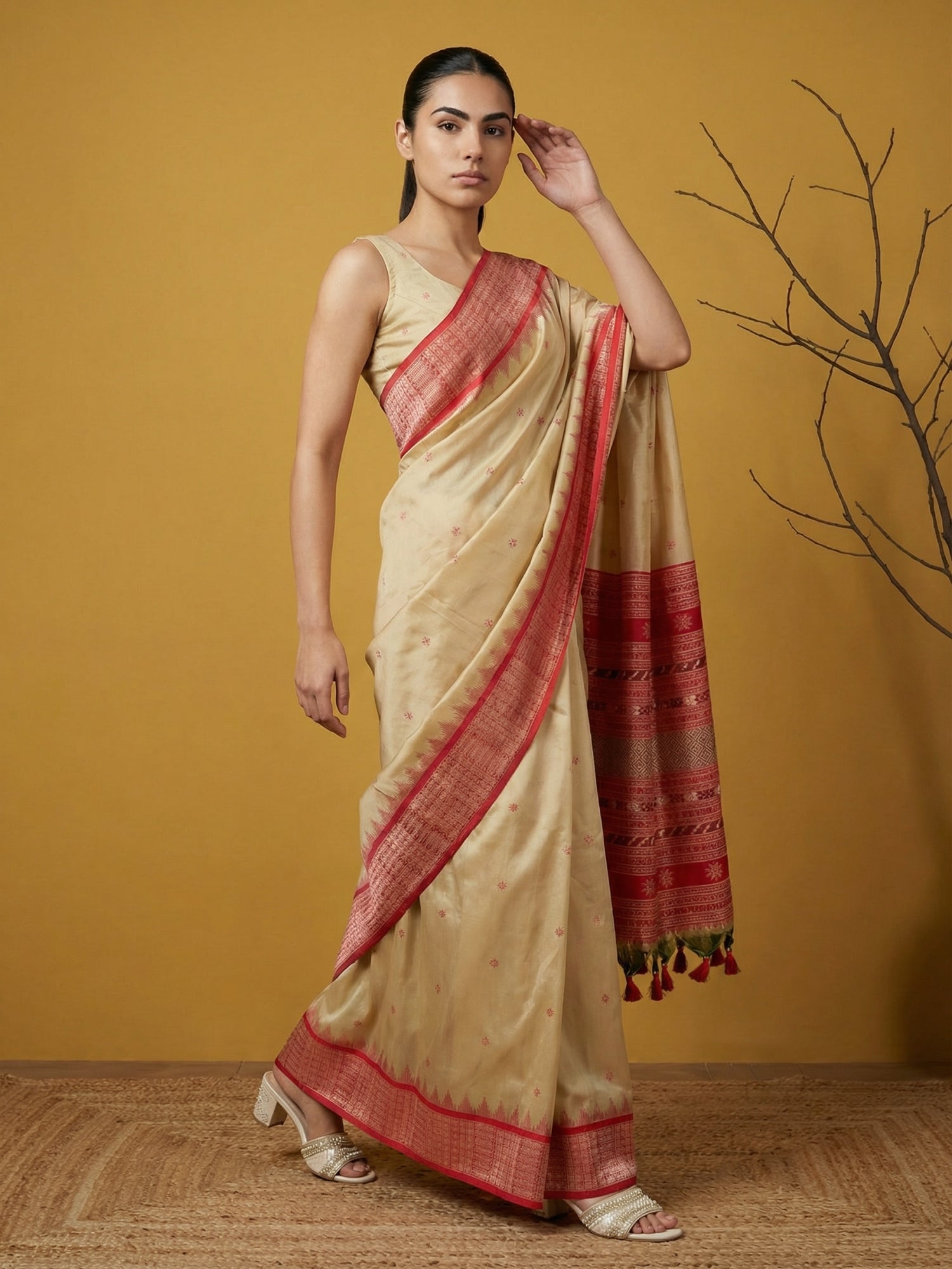 Handloom Soft Silk Saree with Zari Woven Motifs Contrast Traditional Border and Rich Pallu