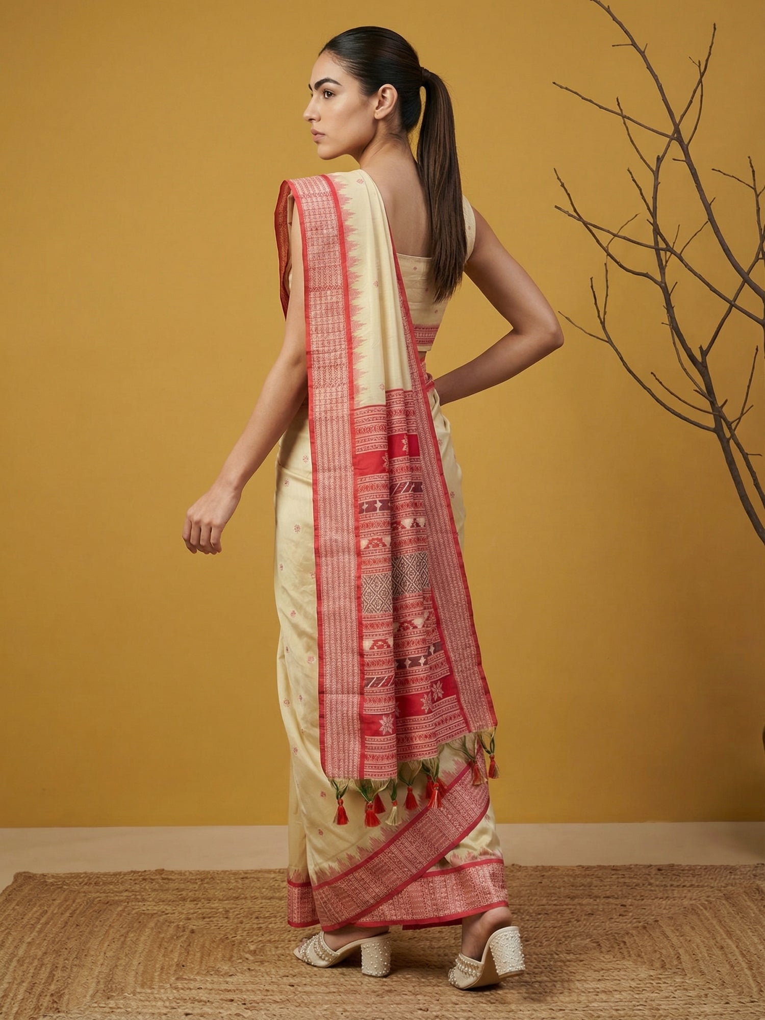 Handloom Soft Silk Saree with Zari Woven Motifs Contrast Traditional Border and Rich Pallu