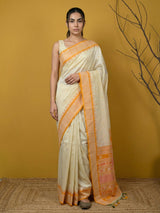 Handloom Soft Silk Saree with Zari Woven Motifs Contrast Traditional Border and Rich Pallu