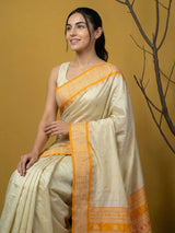 Handloom Soft Silk Saree with Zari Woven Motifs Contrast Traditional Border and Rich Pallu