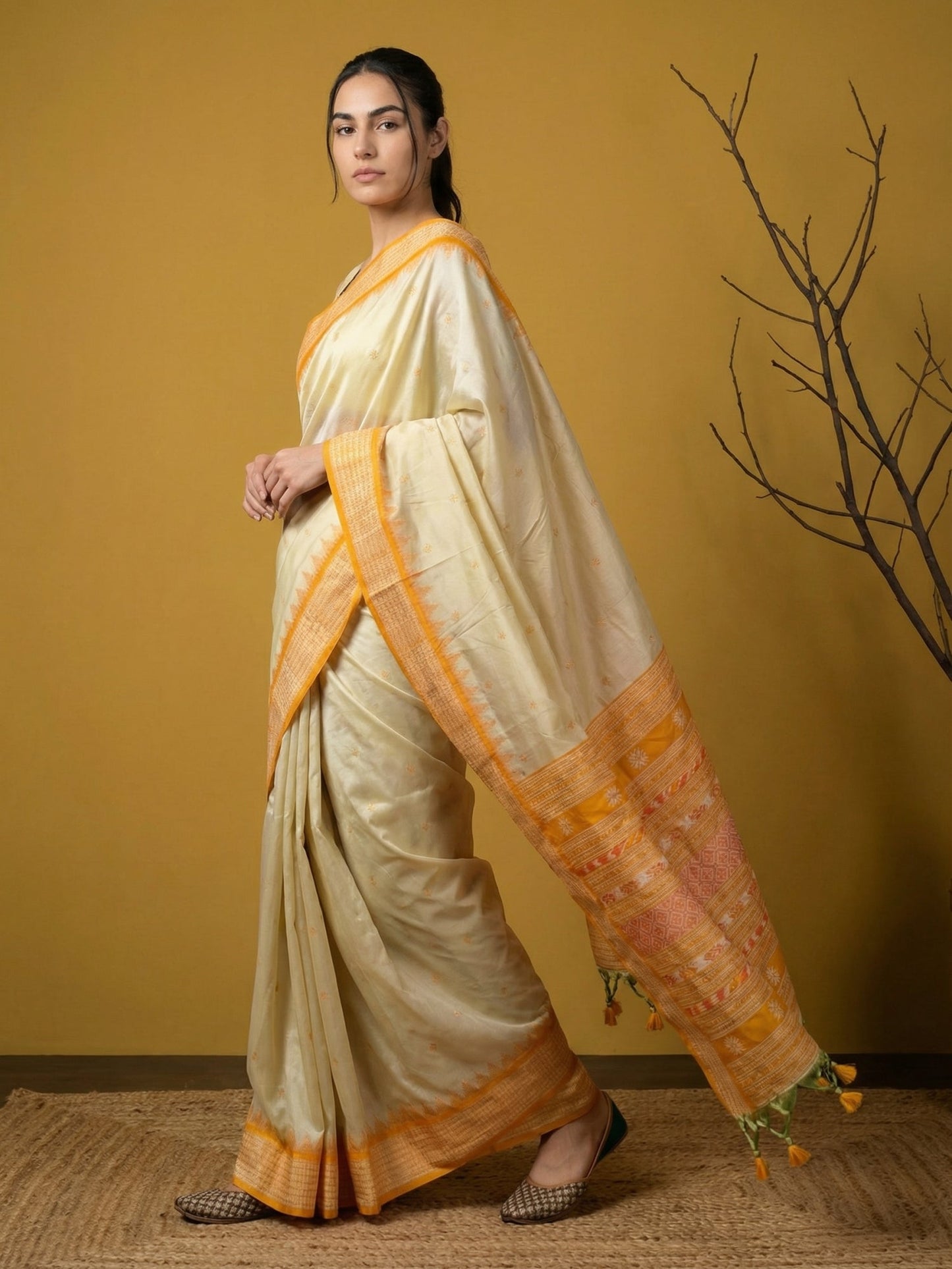 Handloom Soft Silk Saree with Zari Woven Motifs Contrast Traditional Border and Rich Pallu