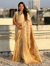 Premium Kora Silk Leheriya Meenakari Zari Woven Saree with Fancy Pallu and Brocade Blouse