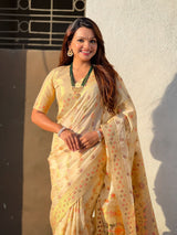 Premium Kora Silk Leheriya Meenakari Zari Woven Saree with Fancy Pallu and Brocade Blouse
