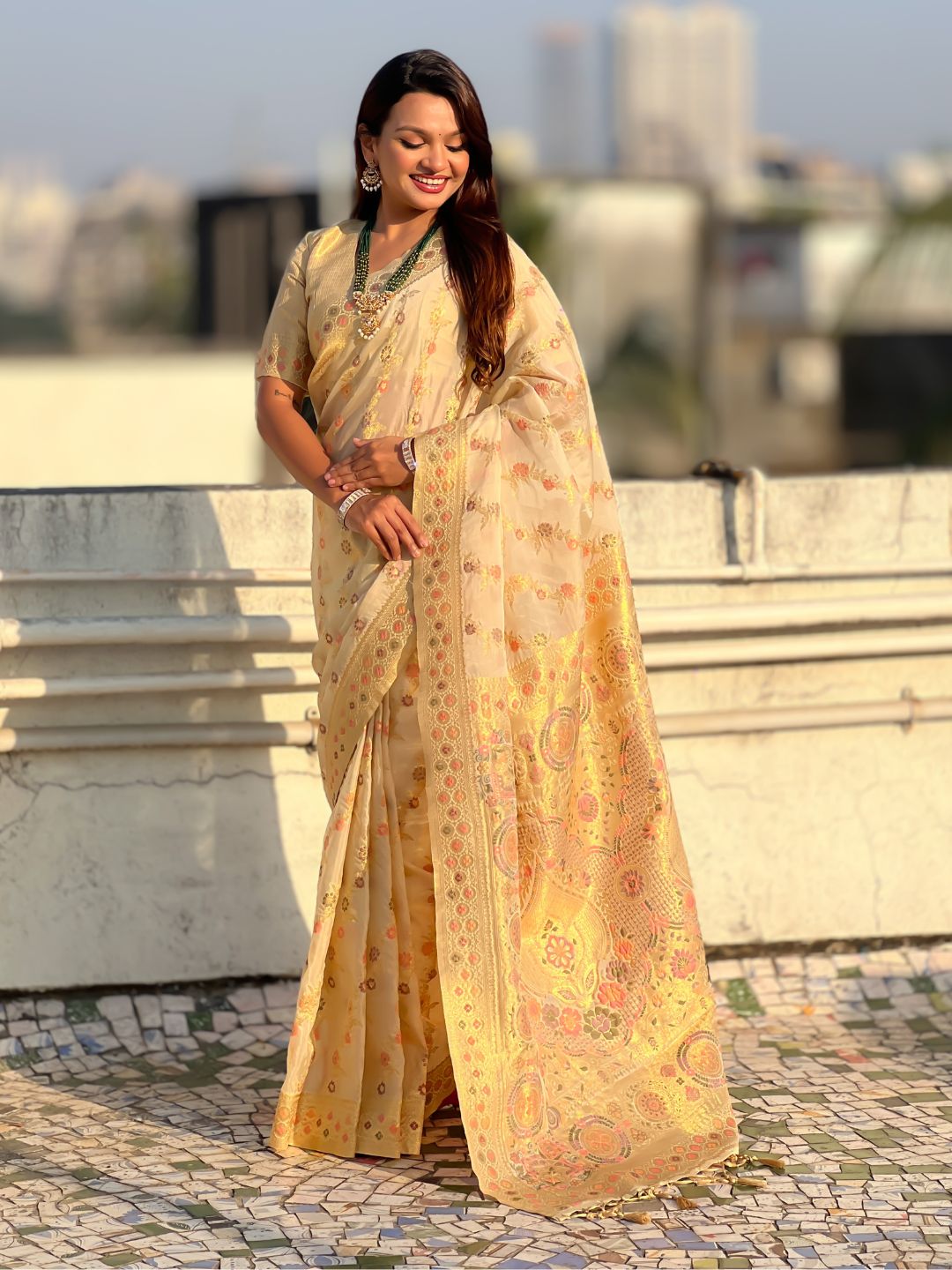 Premium Kora Silk Leheriya Meenakari Zari Woven Saree with Fancy Pallu and Brocade Blouse