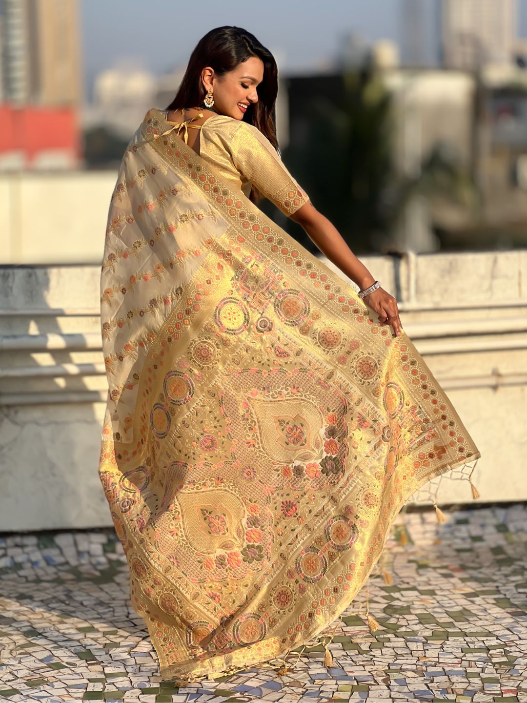 Premium Kora Silk Leheriya Meenakari Zari Woven Saree with Fancy Pallu and Brocade Blouse