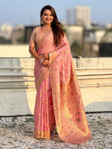 Premium Kora Silk Leheriya Meenakari Zari Woven Saree with Fancy Pallu and Brocade Blouse
