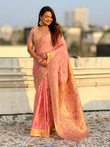 Premium Kora Silk Leheriya Meenakari Zari Woven Saree with Fancy Pallu and Brocade Blouse