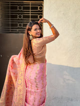 Premium Kora Silk Leheriya Meenakari Zari Woven Saree with Fancy Pallu and Brocade Blouse