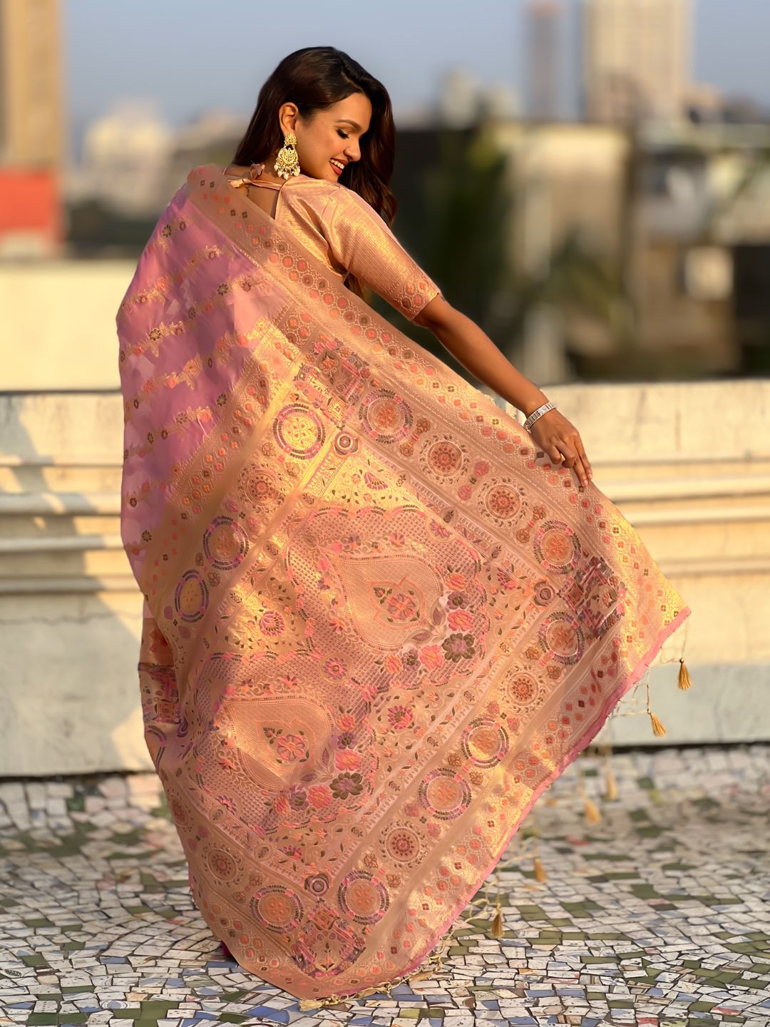 Premium Kora Silk Leheriya Meenakari Zari Woven Saree with Fancy Pallu and Brocade Blouse