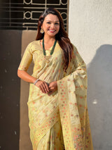 Premium Kora Silk Leheriya Meenakari Zari Woven Saree with Fancy Pallu and Brocade Blouse