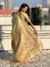 Premium Kora Silk Leheriya Meenakari Zari Woven Saree with Fancy Pallu and Brocade Blouse