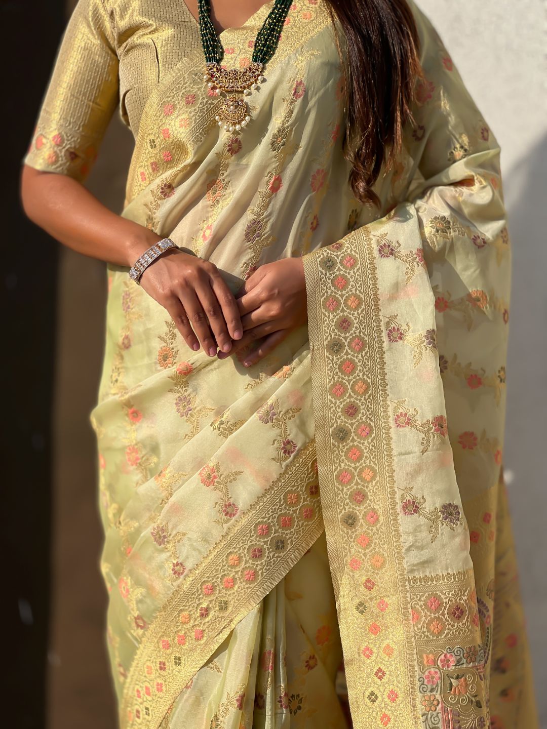 Premium Kora Silk Leheriya Meenakari Zari Woven Saree with Fancy Pallu and Brocade Blouse