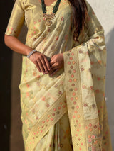 Premium Kora Silk Leheriya Meenakari Zari Woven Saree with Fancy Pallu and Brocade Blouse