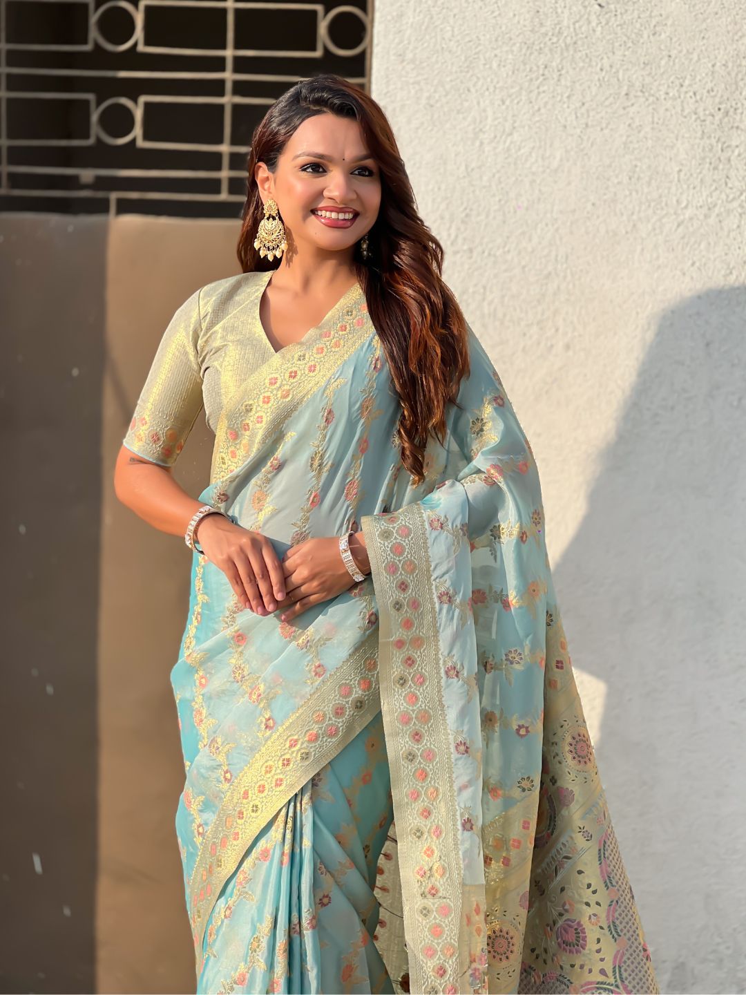 Premium Kora Silk Leheriya Meenakari Zari Woven Saree with Fancy Pallu and Brocade Blouse