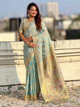 Premium Kora Silk Leheriya Meenakari Zari Woven Saree with Fancy Pallu and Brocade Blouse