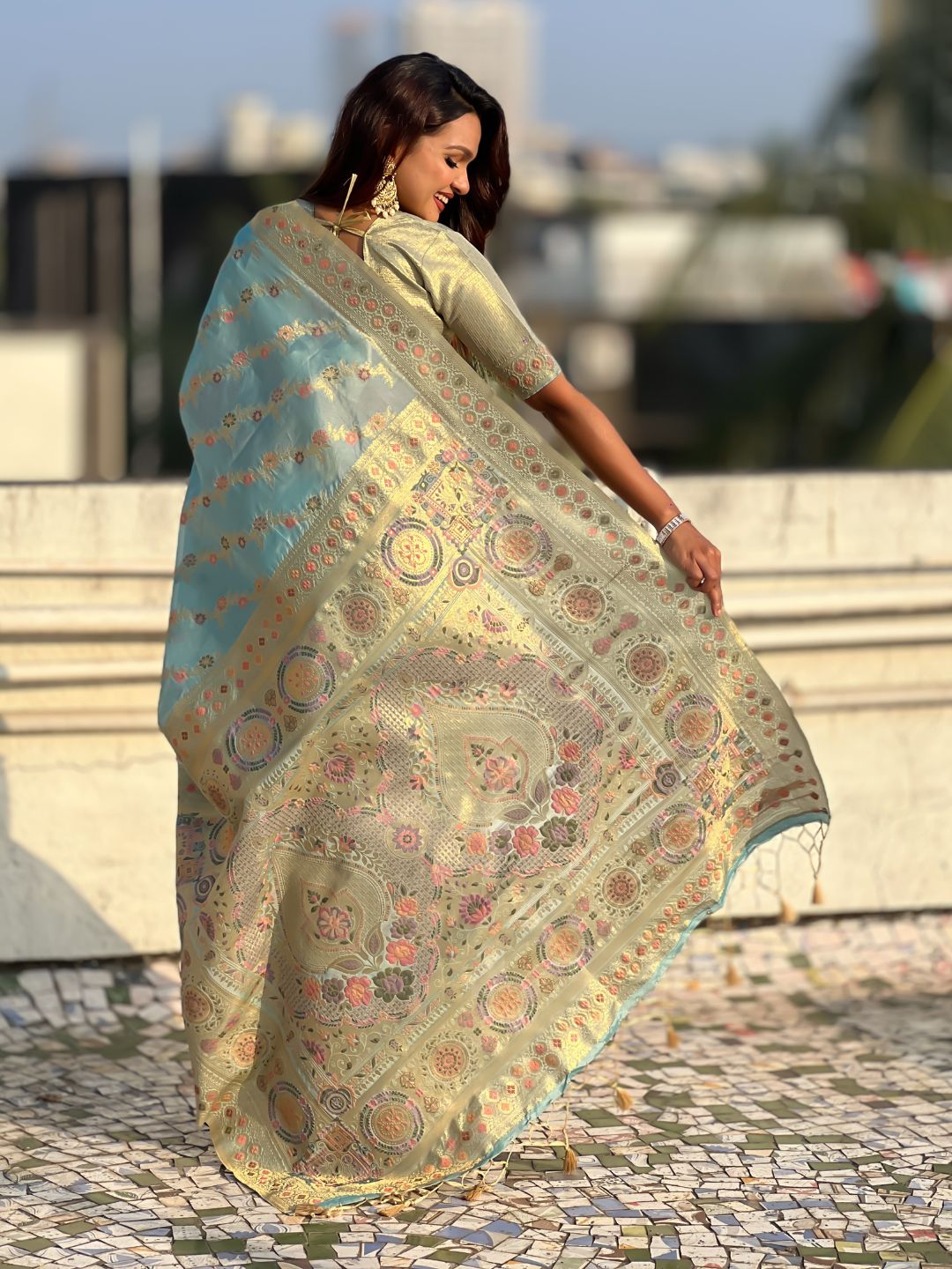 Premium Kora Silk Leheriya Meenakari Zari Woven Saree with Fancy Pallu and Brocade Blouse
