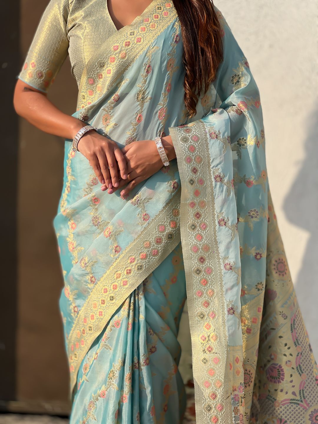 Premium Kora Silk Leheriya Meenakari Zari Woven Saree with Fancy Pallu and Brocade Blouse