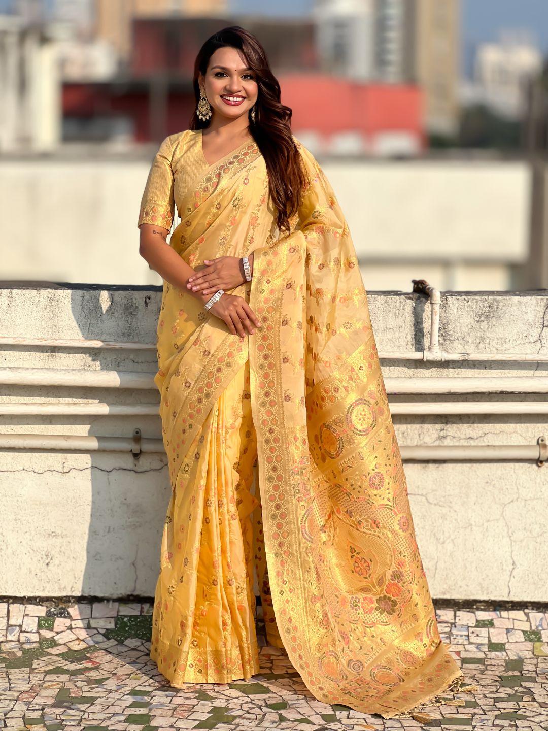 Premium Kora Silk Leheriya Meenakari Zari Woven Saree with Fancy Pallu and Brocade Blouse