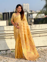 Premium Kora Silk Leheriya Meenakari Zari Woven Saree with Fancy Pallu and Brocade Blouse