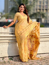 Premium Kora Silk Leheriya Meenakari Zari Woven Saree with Fancy Pallu and Brocade Blouse
